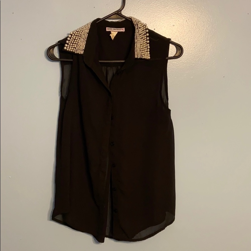 Sheer Top with Pearl Collar